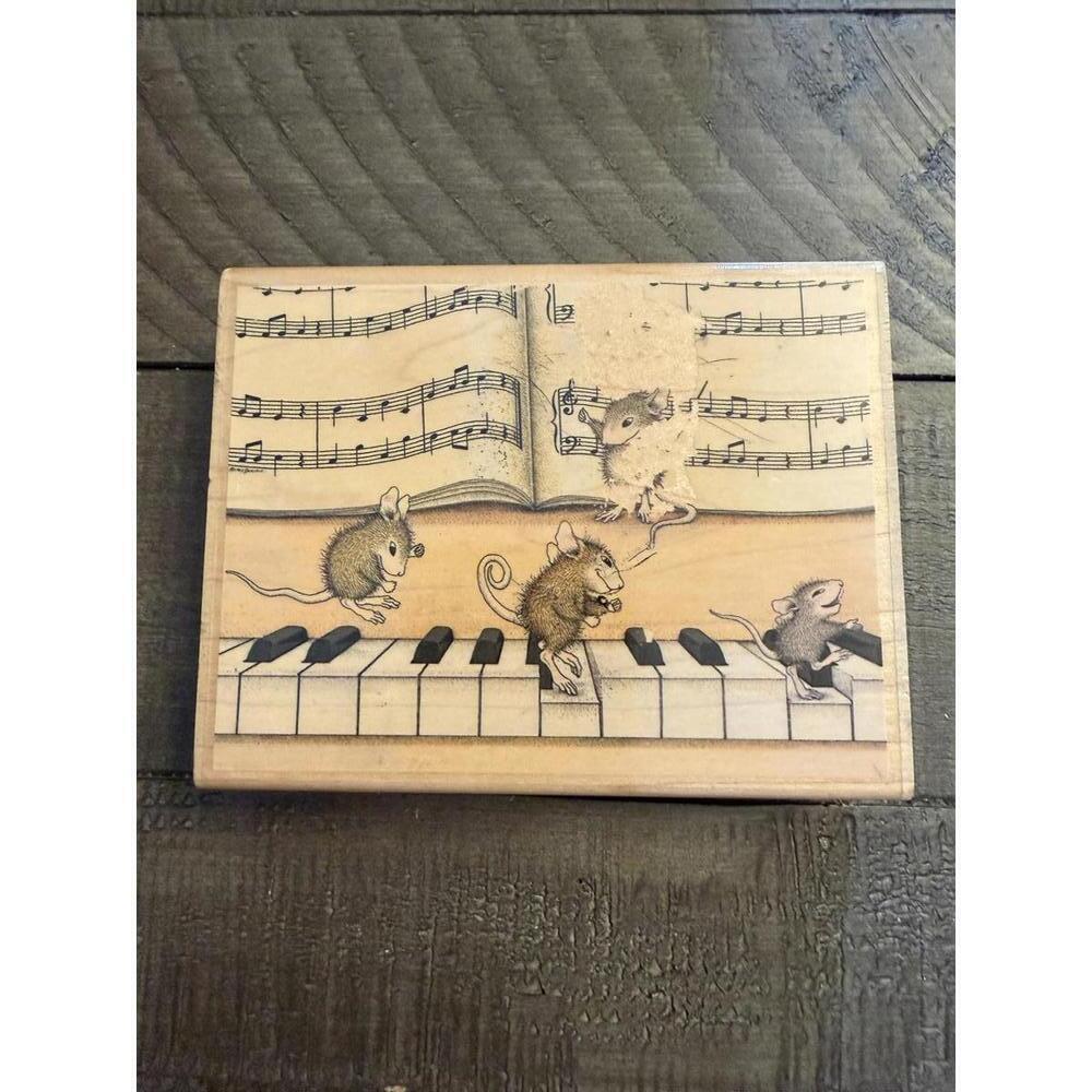 House Mouse Tickling The Ivories 2004 wood block rubber stamp
